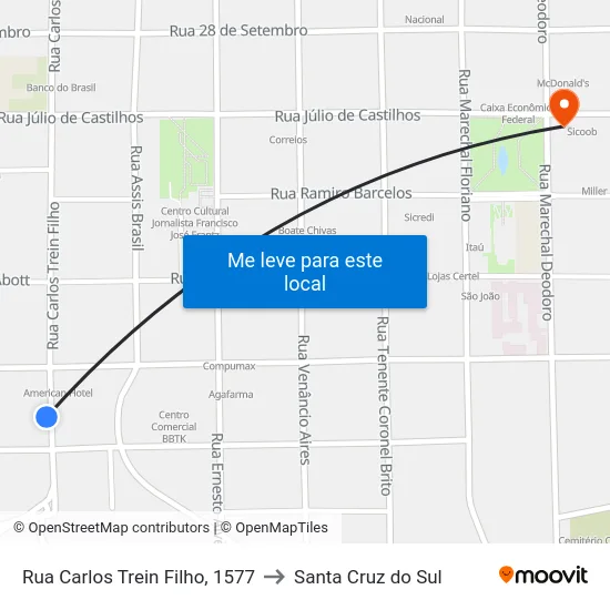 Rua Carlos Trein Filho, 1577 to Santa Cruz do Sul map