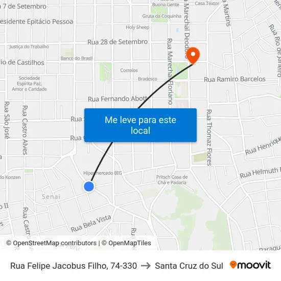 Rua Felipe Jacobus Filho, 74-330 to Santa Cruz do Sul map