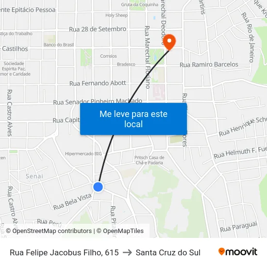 Rua Felipe Jacobus Filho, 615 to Santa Cruz do Sul map