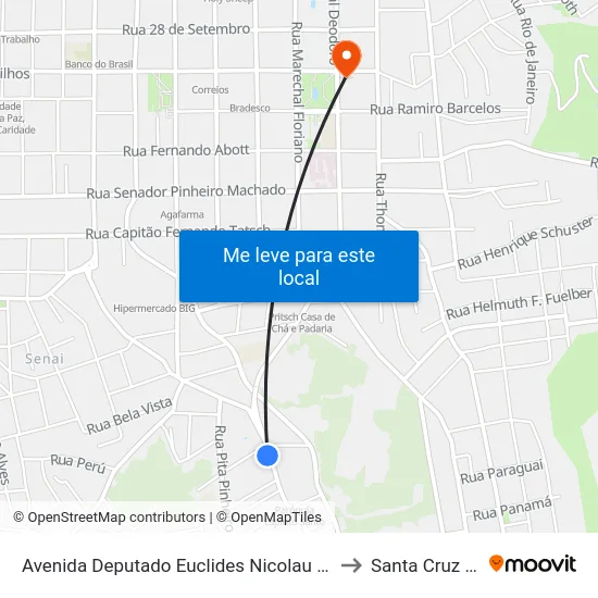 Avenida Deputado Euclides Nicolau Kliemann, 259 to Santa Cruz do Sul map