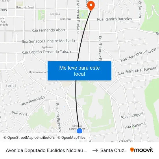 Avenida Deputado Euclides Nicolau Kliemann, 541-569 to Santa Cruz do Sul map