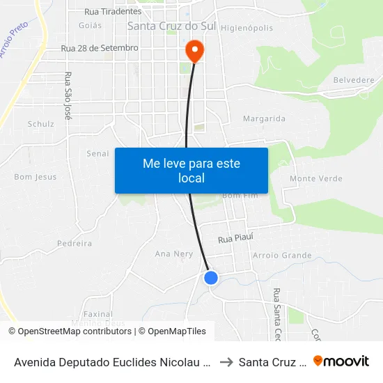 Avenida Deputado Euclides Nicolau Kliemann, 1559 to Santa Cruz do Sul map