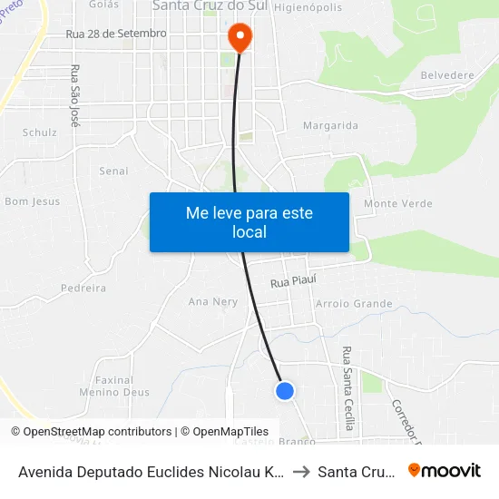 Avenida Deputado Euclides Nicolau Kliemann, 2113-2185 to Santa Cruz do Sul map