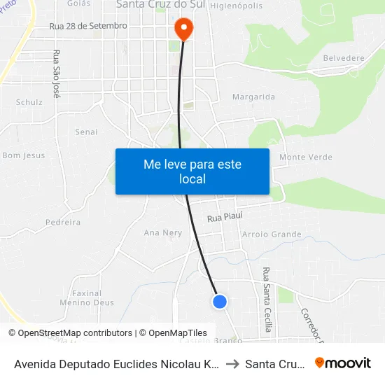 Avenida Deputado Euclides Nicolau Kliemann, 2113-2185 to Santa Cruz do Sul map