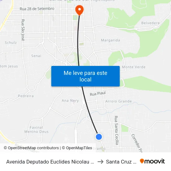 Avenida Deputado Euclides Nicolau Kliemann, 477 to Santa Cruz do Sul map