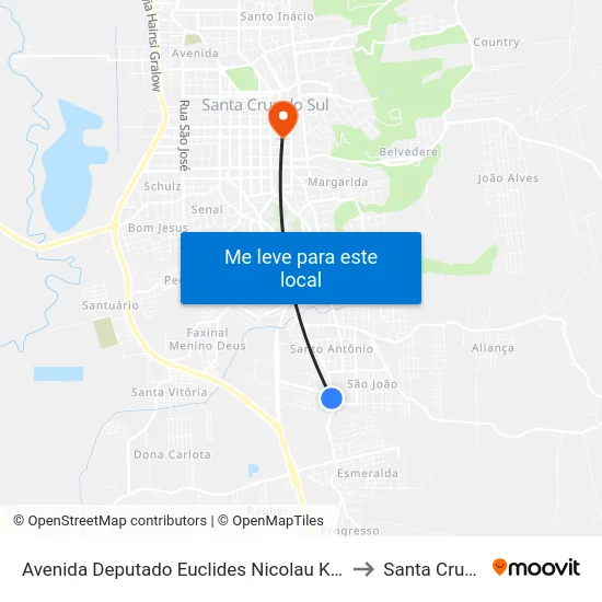 Avenida Deputado Euclides Nicolau Kliemann, 2241-2243 to Santa Cruz do Sul map