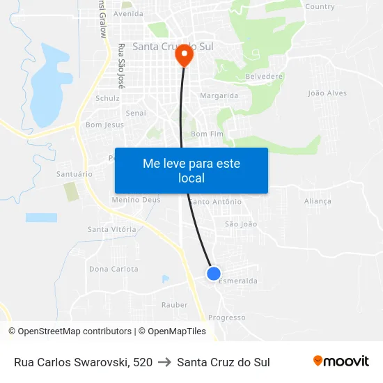 Rua Carlos Swarovski, 520 to Santa Cruz do Sul map