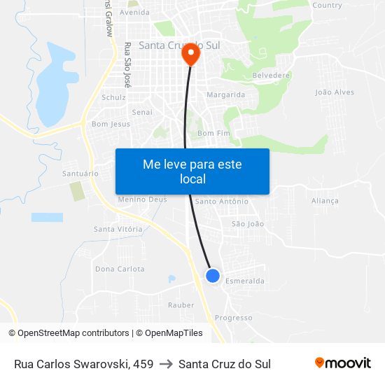 Rua Carlos Swarovski, 459 to Santa Cruz do Sul map