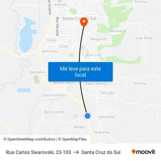 Rua Carlos Swarovski, 23-103 to Santa Cruz do Sul map