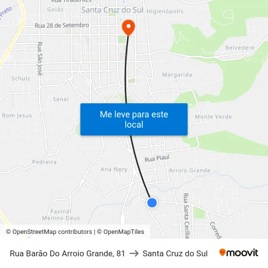 Rua Barão Do Arroio Grande, 81 to Santa Cruz do Sul map
