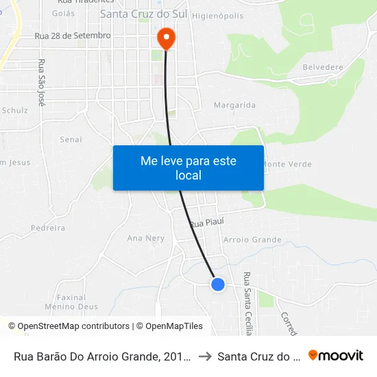 Rua Barão Do Arroio Grande, 201-271 to Santa Cruz do Sul map