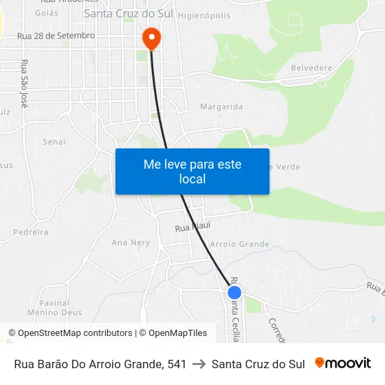 Rua Barão Do Arroio Grande, 541 to Santa Cruz do Sul map