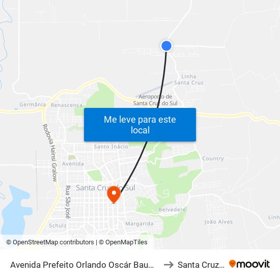 Avenida Prefeito Orlando Oscár Baumhardt, 2337-2425 to Santa Cruz do Sul map