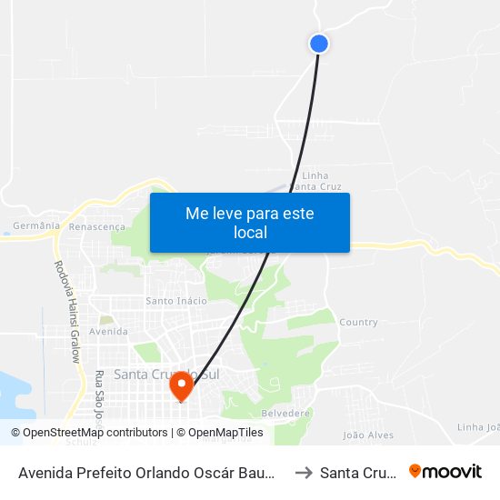 Avenida Prefeito Orlando Oscár Baumhardt - Casa Do Mel to Santa Cruz do Sul map