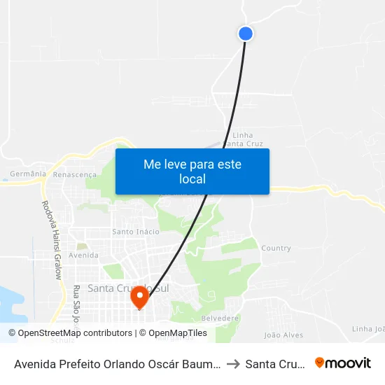 Avenida Prefeito Orlando Oscár Baumhardt - Casa Do Mel to Santa Cruz do Sul map