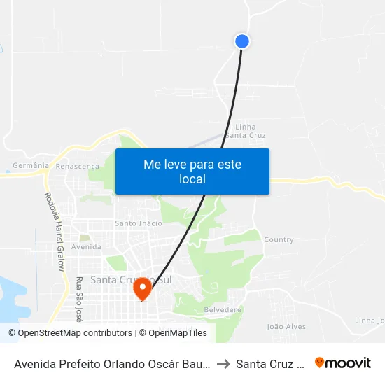 Avenida Prefeito Orlando Oscár Baumhardt, 270 to Santa Cruz do Sul map