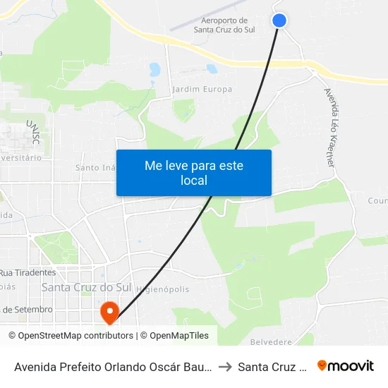 Avenida Prefeito Orlando Oscár Baumhardt, 642 to Santa Cruz do Sul map
