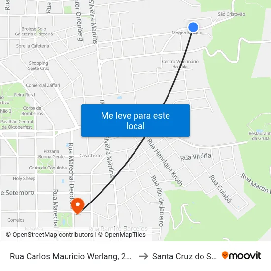 Rua Carlos Mauricio Werlang, 279 to Santa Cruz do Sul map