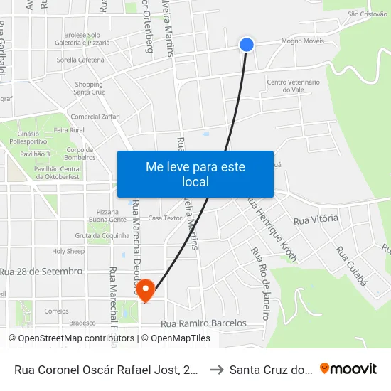 Rua Coronel Oscár Rafael Jost, 201-261 to Santa Cruz do Sul map