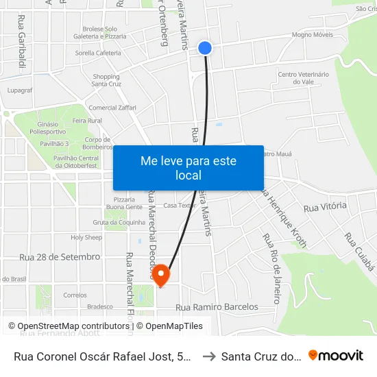 Rua Coronel Oscár Rafael Jost, 528-686 to Santa Cruz do Sul map