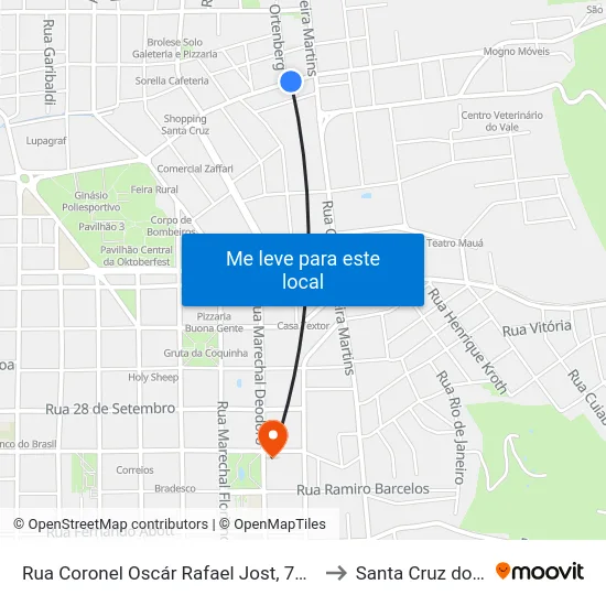 Rua Coronel Oscár Rafael Jost, 749-835 to Santa Cruz do Sul map