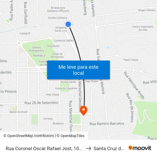 Rua Coronel Oscár Rafael Jost, 1079-1119 to Santa Cruz do Sul map