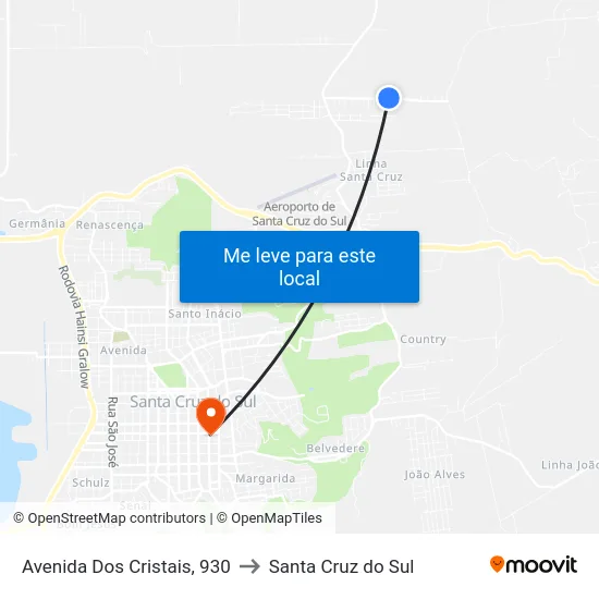 Avenida Dos Cristais, 930 to Santa Cruz do Sul map
