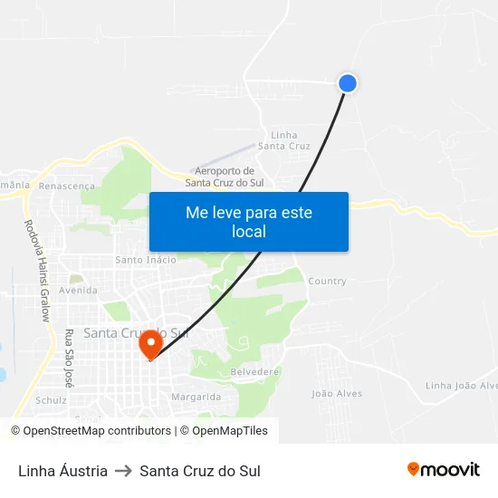 Linha Áustria to Santa Cruz do Sul map