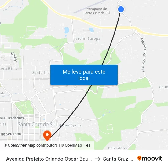 Avenida Prefeito Orlando Oscár Baumhardt, 642 to Santa Cruz do Sul map