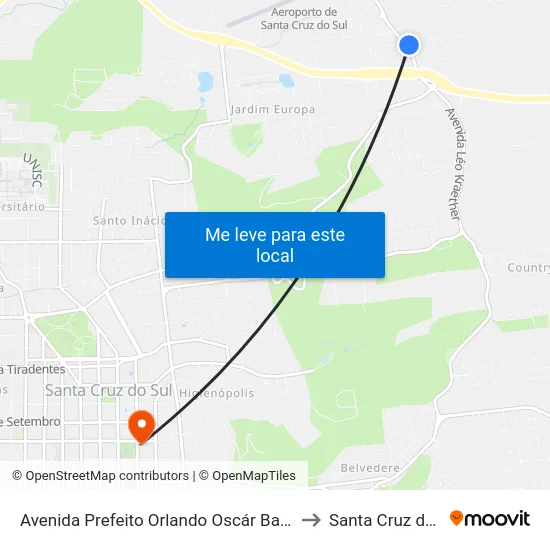 Avenida Prefeito Orlando Oscár Baumhardt to Santa Cruz do Sul map
