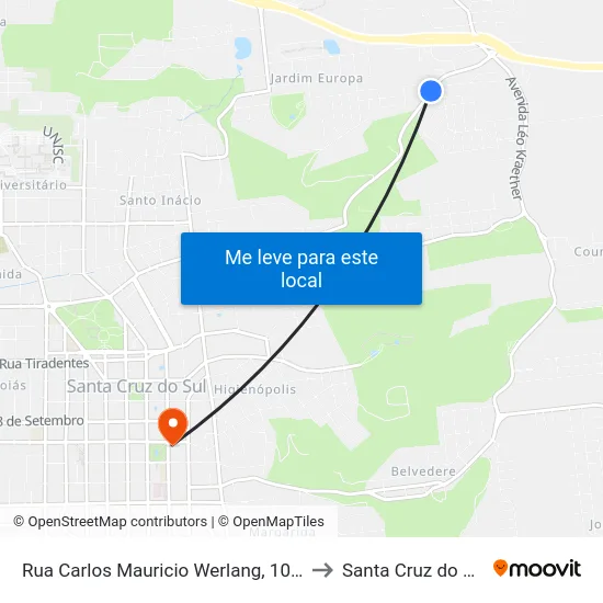 Rua Carlos Mauricio Werlang, 1000 to Santa Cruz do Sul map