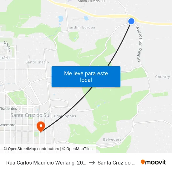 Rua Carlos Mauricio Werlang, 2000 to Santa Cruz do Sul map