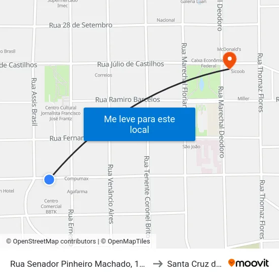 Rua Senador Pinheiro Machado, 1052-1188 to Santa Cruz do Sul map