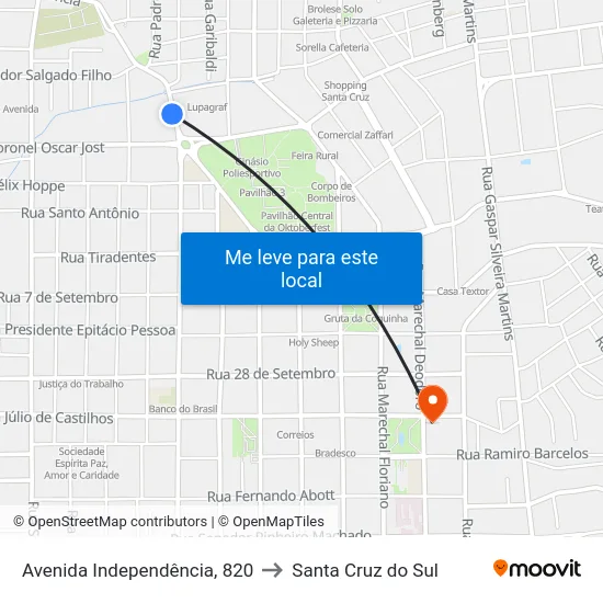 Avenida Independência, 820 to Santa Cruz do Sul map