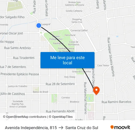 Avenida Independência, 815 to Santa Cruz do Sul map