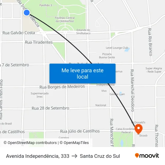 Avenida Independência, 333 to Santa Cruz do Sul map