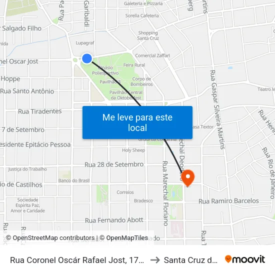 Rua Coronel Oscár Rafael Jost, 1702-1768 to Santa Cruz do Sul map