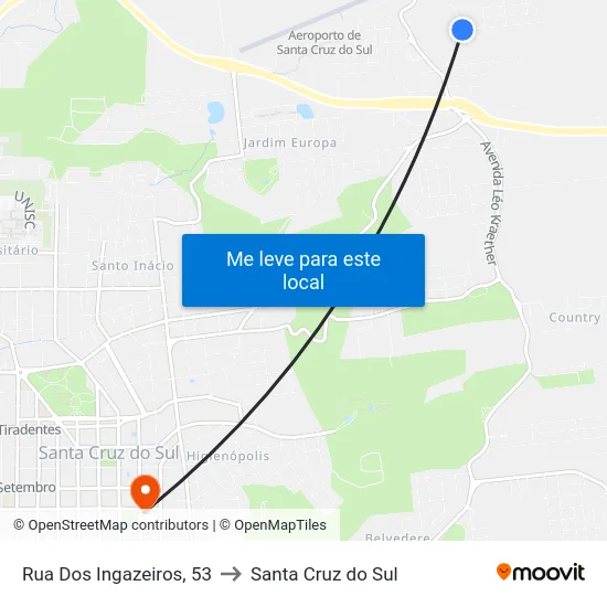 Rua Dos Ingazeiros, 53 to Santa Cruz do Sul map