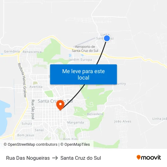 Rua Das Nogueiras to Santa Cruz do Sul map