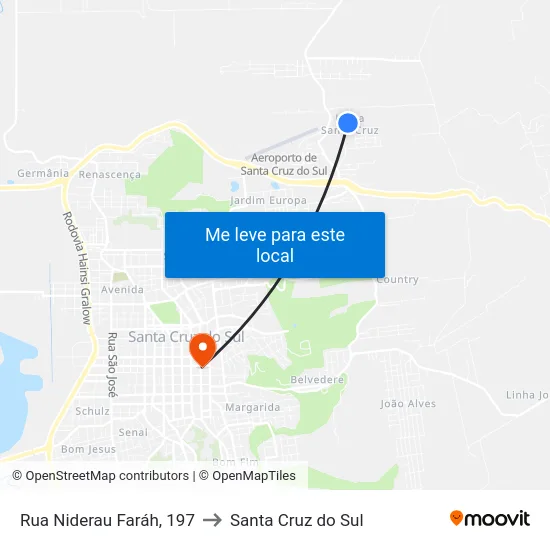 Rua Niderau Faráh, 197 to Santa Cruz do Sul map