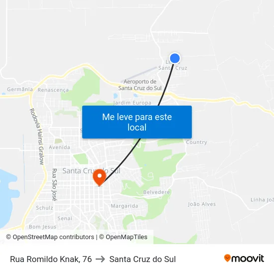 Rua Romildo Knak, 76 to Santa Cruz do Sul map