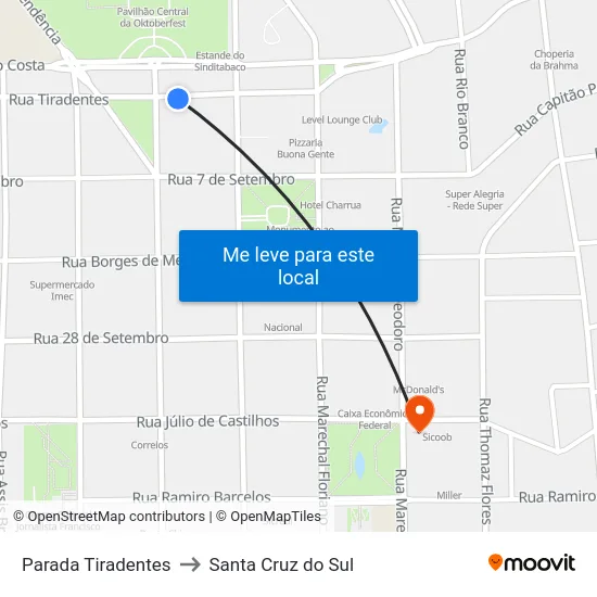 Parada Tiradentes to Santa Cruz do Sul map