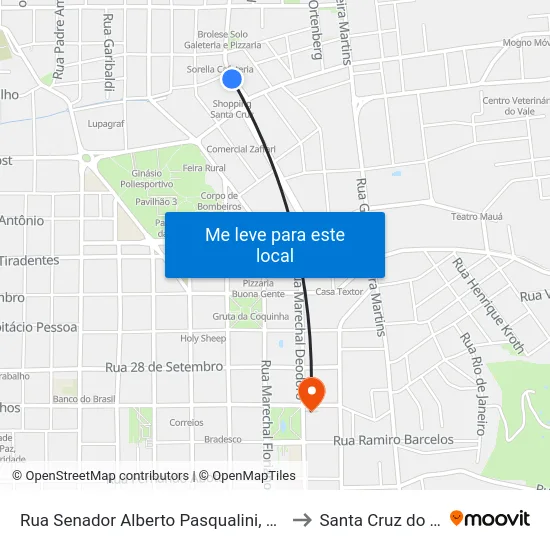 Rua Senador Alberto Pasqualini, 1-109 to Santa Cruz do Sul map