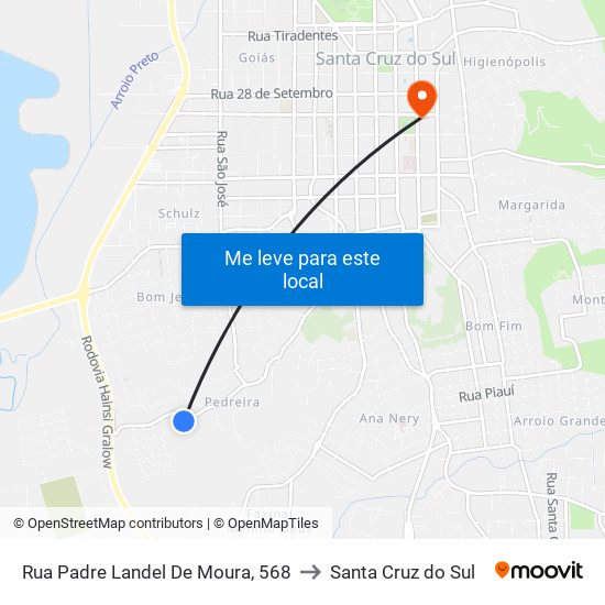Rua Padre Landel De Moura, 568 to Santa Cruz do Sul map