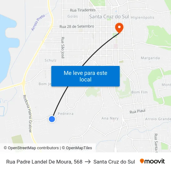Rua Padre Landel De Moura, 568 to Santa Cruz do Sul map