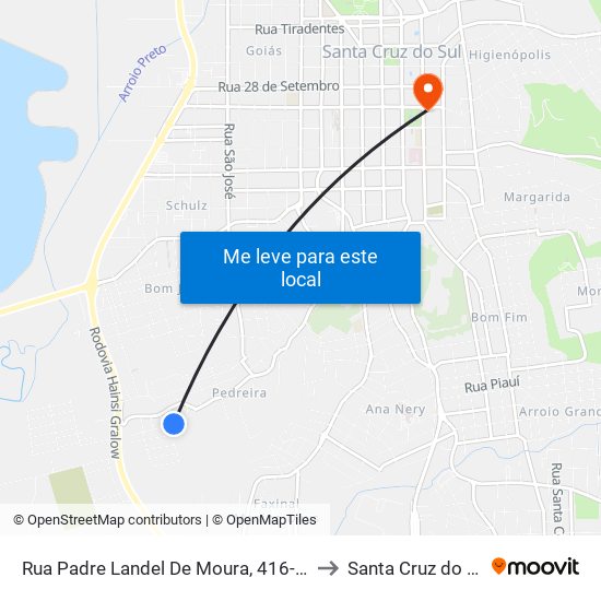 Rua Padre Landel De Moura, 416-464 to Santa Cruz do Sul map