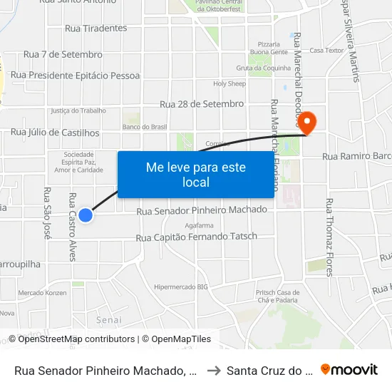Rua Senador Pinheiro Machado, 1680 to Santa Cruz do Sul map