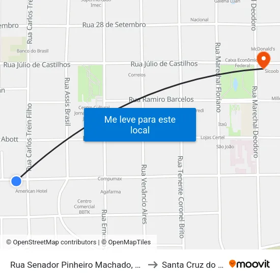 Rua Senador Pinheiro Machado, 1400 to Santa Cruz do Sul map