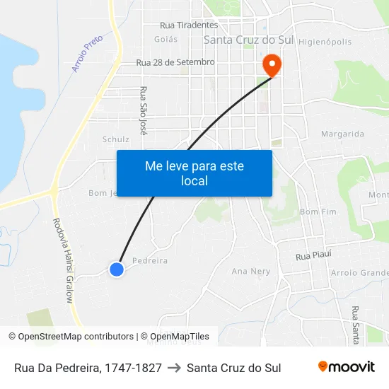 Rua Da Pedreira, 1747-1827 to Santa Cruz do Sul map