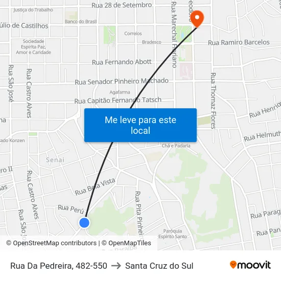 Rua Da Pedreira, 482-550 to Santa Cruz do Sul map